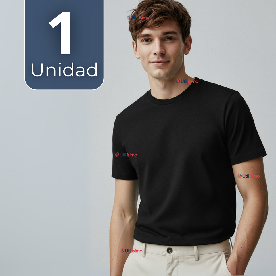 Polera Camiseta 100% Algodón Premium Manga Corta Básico Negro Hombre