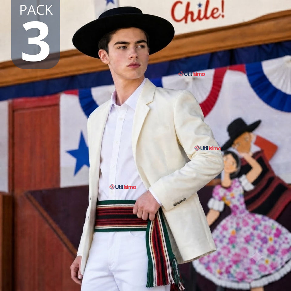 Pack 3 Fajas Huaso Juvenil Fiestas Patrias Bailes Típico Verde Multicolor