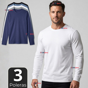 Pack 3 Camisetas Poleras Bambú Primera Capa Manga Larga Colores Surtidos Hombre