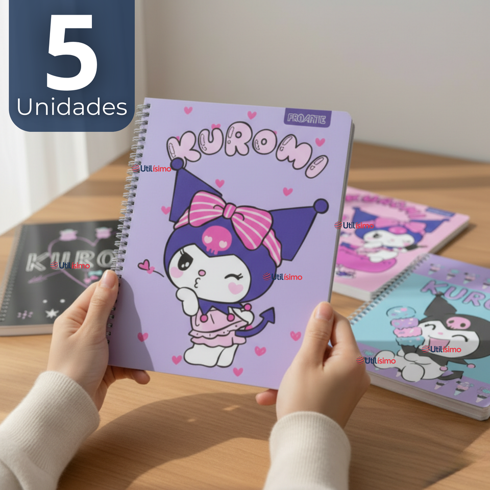 Pack 5 Cuadernos Universitarios Kuromi Proarte 7mm 100 Hojas Diseños Surtidos