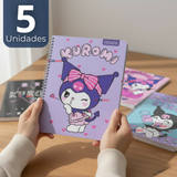Pack 5 Cuadernos Universitarios Kuromi Proarte 7mm 100 Hojas Diseños Surtidos