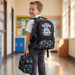 Mochila Escolar Kit Con Estuche y Lonchera 43cm Tela Oxford Baby Shark Niño
