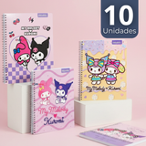 Pack 10 Cuadernos Universitario My Melody & Kuromi Proarte 7mm 100 Hojas Diseños Surtidos