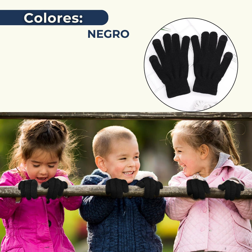 Guantes 18cm Lana Acrílica Adulto Unisex Liso Negro