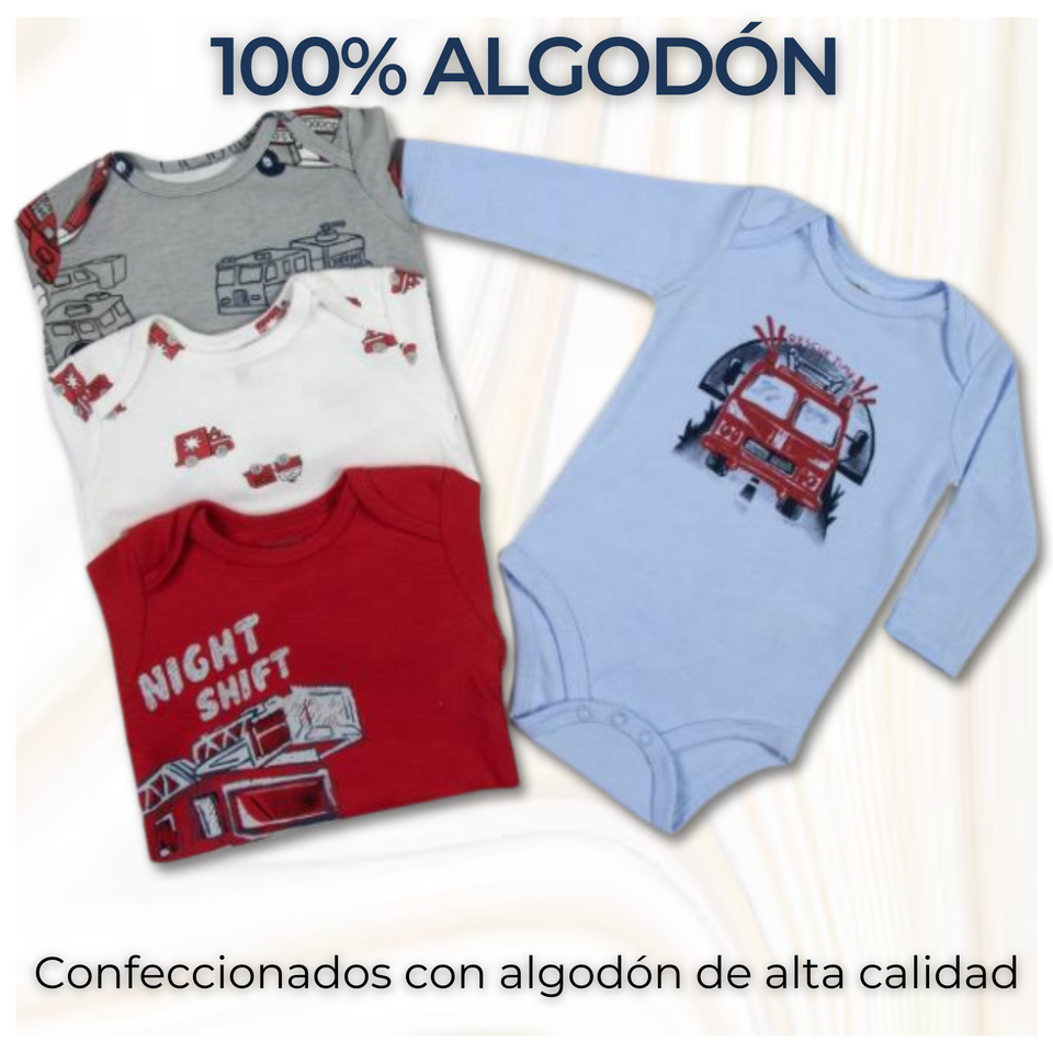 Pack 4 Bodys Bebé Niño Manga Larga Tedmimak 100% Algodón