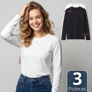 Pack 3 Camisetas Poleras Polar Primera Capa Manga Larga Colores Surtidos Mujer