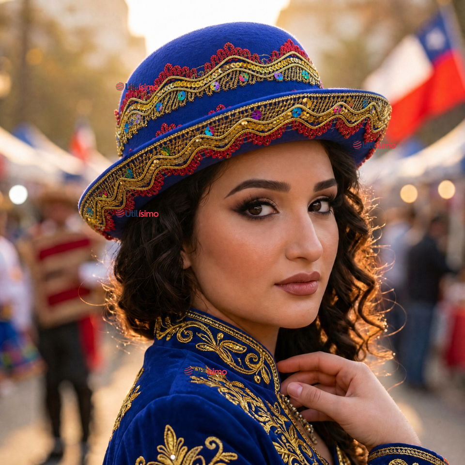 Sombrero Gorro Caporal Mujer Fiestas Patrias Azul Baile Típico