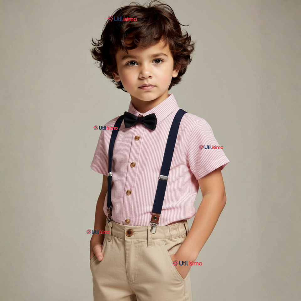 Conjunto de Vestir con Tirantes Camisa Pantalón Corto Algodón Niño