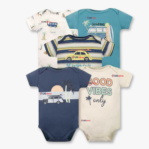 Pack 5 Bodys Niño Manga Corta Tedmimak 100% Algodón Baby on Board