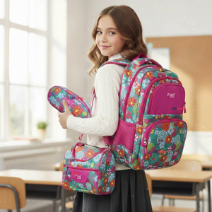 Mochila Escolar Kit Con Estuche y Lonchera 43cm Tela Oxford Niña