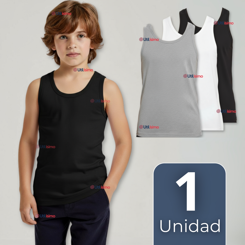 Camiseta Sin Manga Básica Suave 100% Algodón Colores Surtidos Juvenil