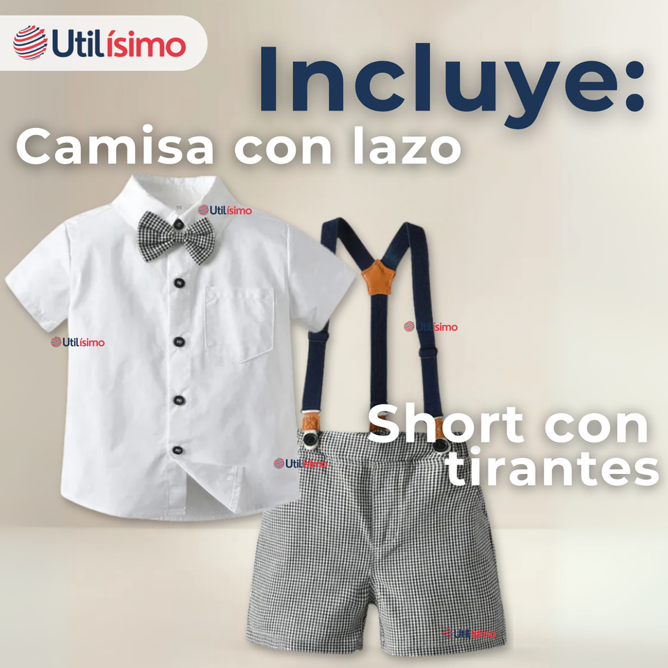 Conjunto De Vestir Con Tirantes Camisa Pantalón Corto Algodón Bebe
