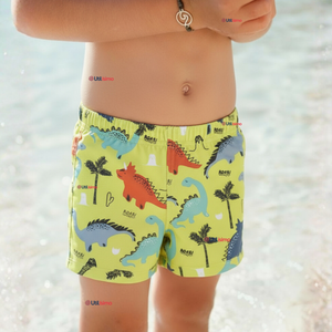 Short De Playa Para Niños Traje De Baño Pantalón Corto Amarillo Dinosaurios