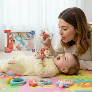 Set 4 Sonajeros Y 1 Mordedor Juguetes Sensoriales Montessori Multicolor Bebé Niño Niña
