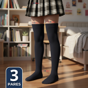 Pack 3 Bucaneras Escolares Calcetines Acrílico Azul Premium Niña y Juvenil