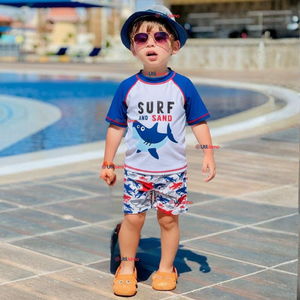 Traje de Baño Manga Corta Pantalón Corto 2 Piezas Corte Split Niño 2 a 4 años Blue Azul