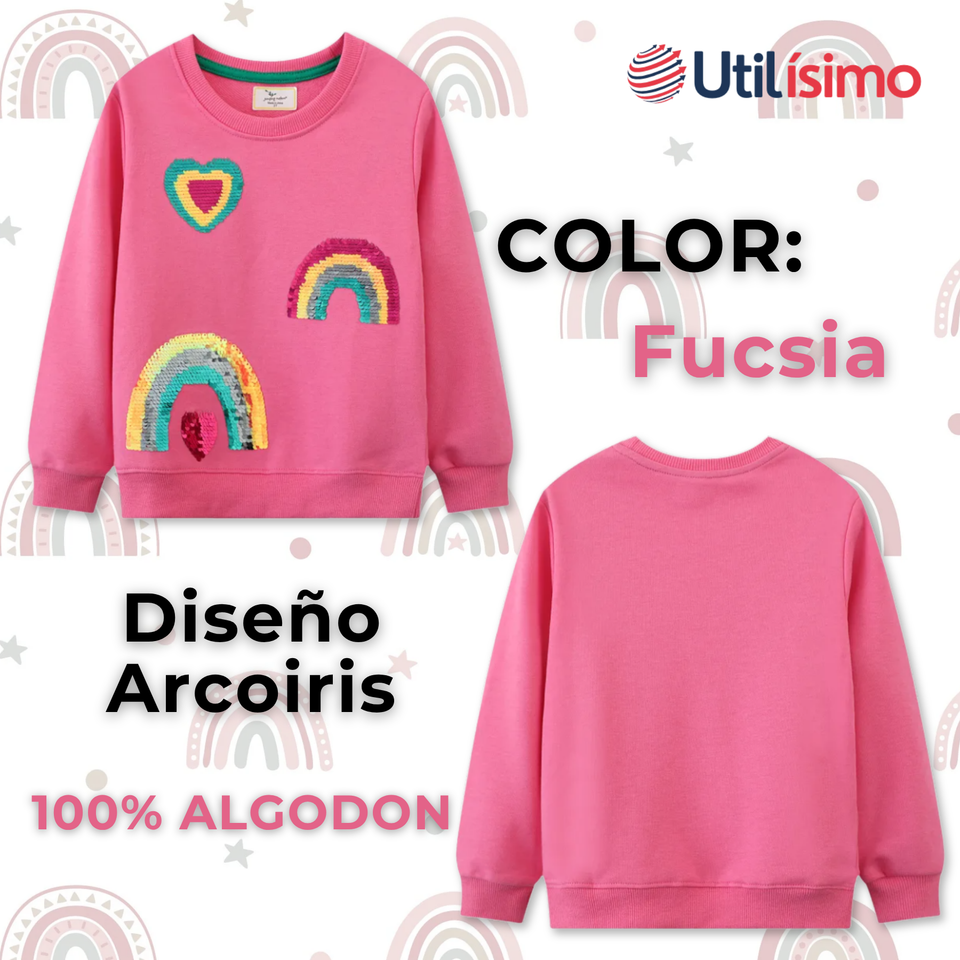 Polerón Cuello Redondo Niña Fucsia Arcoiris