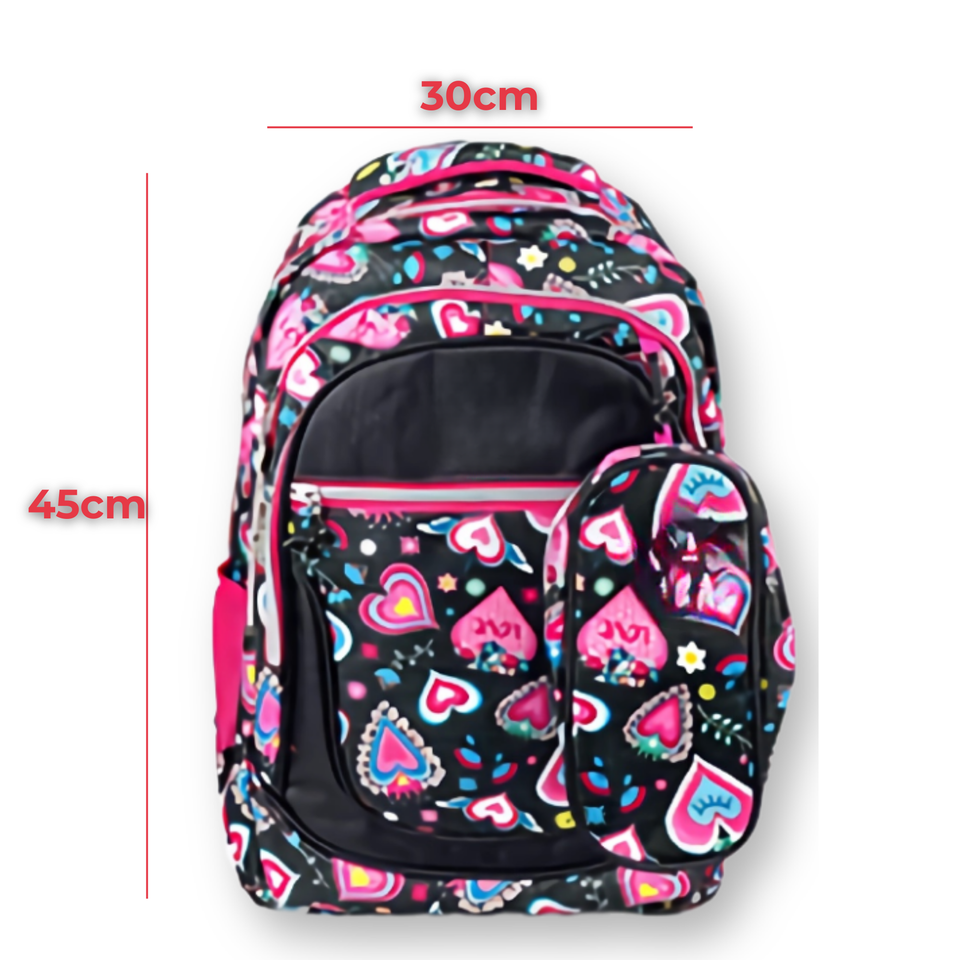 Mochila Con Lonchera Y Estuche 45CM Diseño Estampado Niña