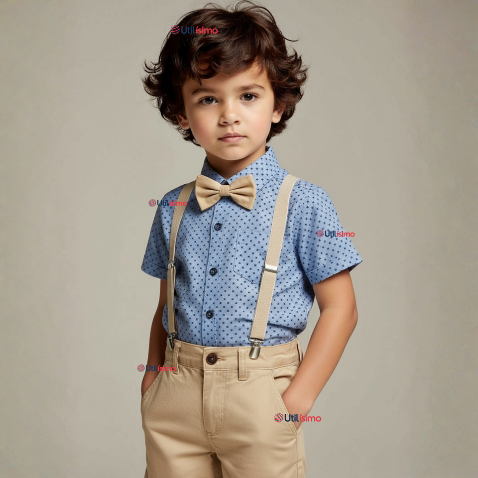 Conjunto de Vestir con Tirantes Camisa Pantalón Corto Algodón Niño