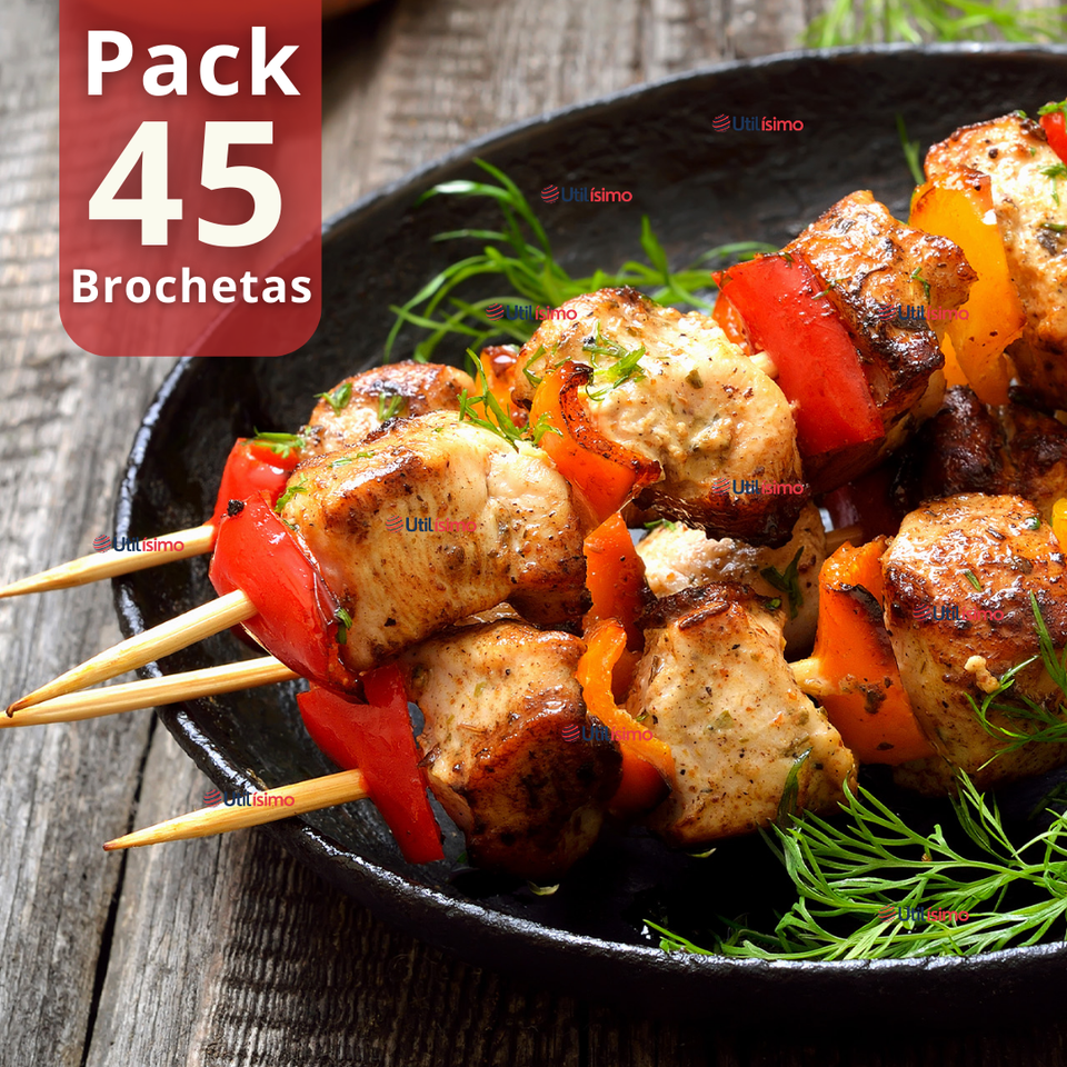 Pack 45 Piezas Brochetas Para Anticuchos Pinchos Bambú Palillos 40cm