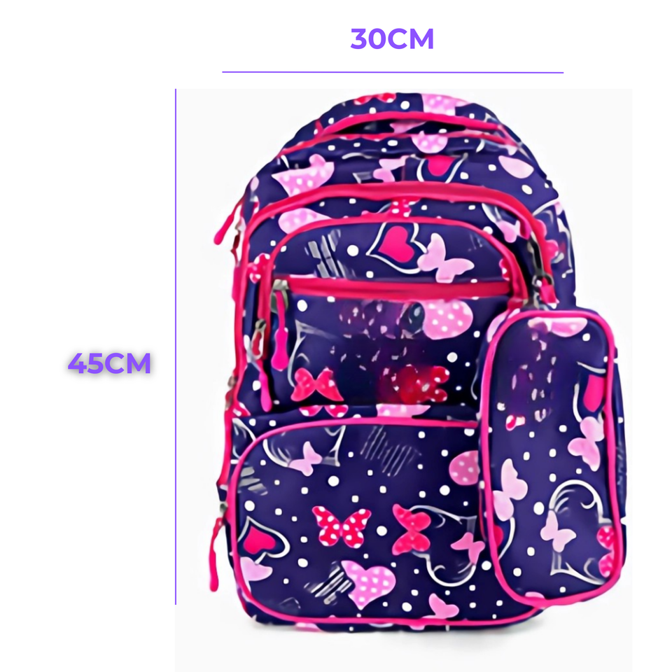 Mochila Con Lonchera Y Estuche 45CM Diseños Variados Niña