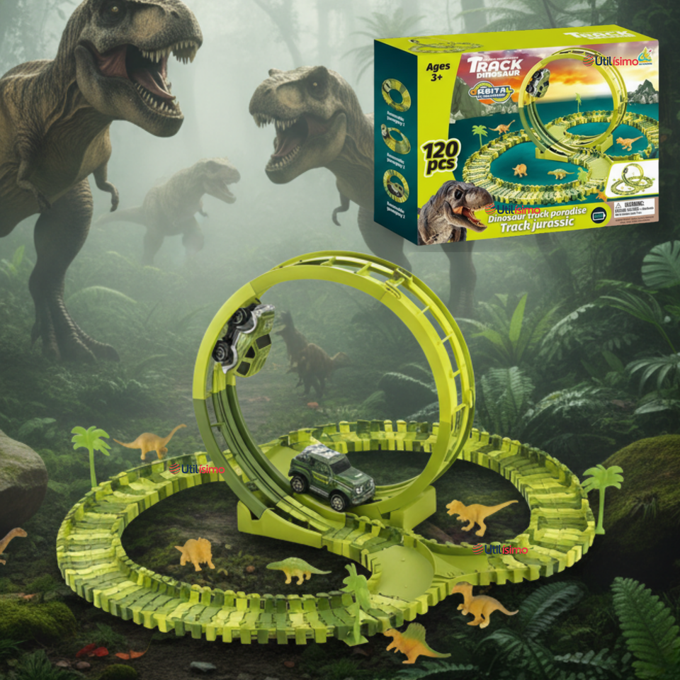 Pista Carreras de Auto Juguete Flexible Dinosaurio 120 Piezas
