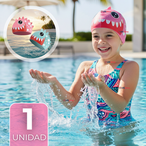 Gorro Gorra Natación Baño Diseño Tiburón Silicona Colores Surtidos 3 Años En Adelante Niña
