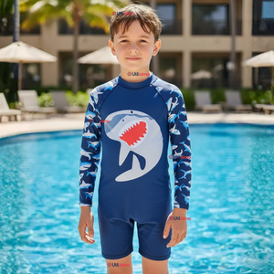 Traje de Baño Enterito Con Cremallera Manga Larga Niño 2 a 6 años Blue Shark