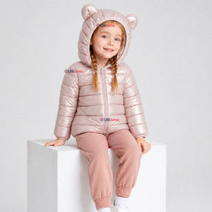 Parka Bebé Niña Rosada Térmica Acolchada Con Orejitas Beautiful Pink