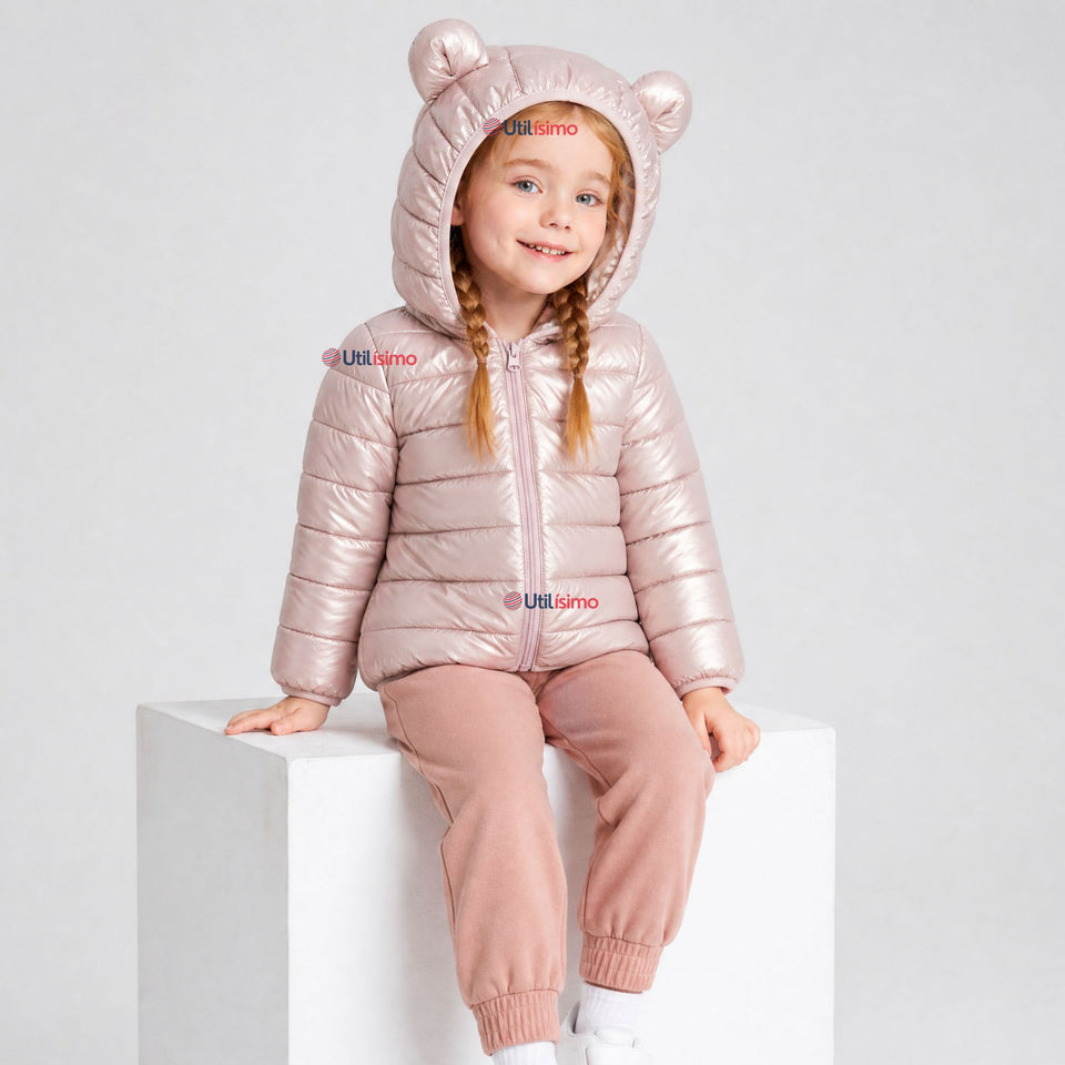 Parka Bebé Niña Rosada Térmica Acolchada Con Orejitas Beautiful Pink