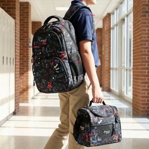 Mochila Escolar + Estuche + Lonchera 45cm Tela Oxford Estampado Gamer Niño
