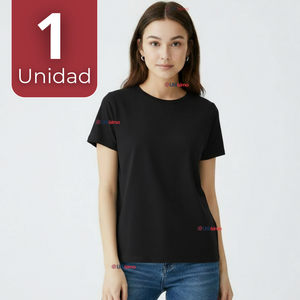 Polera Camiseta 100% Algodón Premium Manga Corta Básico Negro Mujer