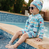 Traje de Baño Flotador Enterito Con Gorro Niño 2 Piezas 9 a 36 Meses Blue Sea
