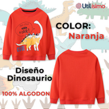 Polerón Algodón Cuello Redondo Niño Naranja Dinosaurio