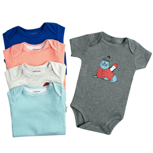 Pack 5 Bodys Niño Manga Corta Tedmimak 100% Algodón Puercoespín Azul