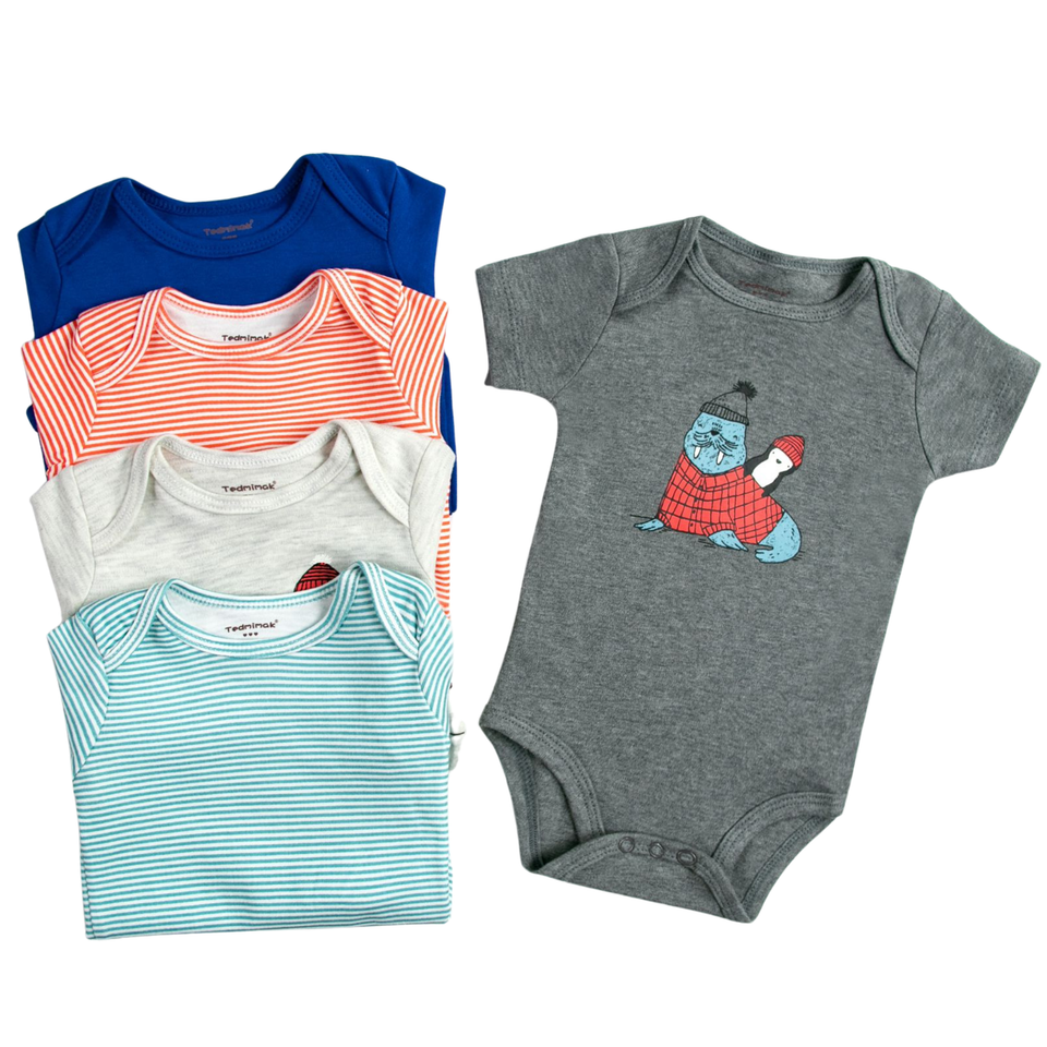 Pack 5 Bodys Niño Manga Corta Tedmimak 100% Algodón Puercoespín Azul