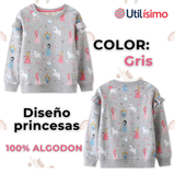 Polerón Algodón Cuello Redondo Niña Gris Princesas