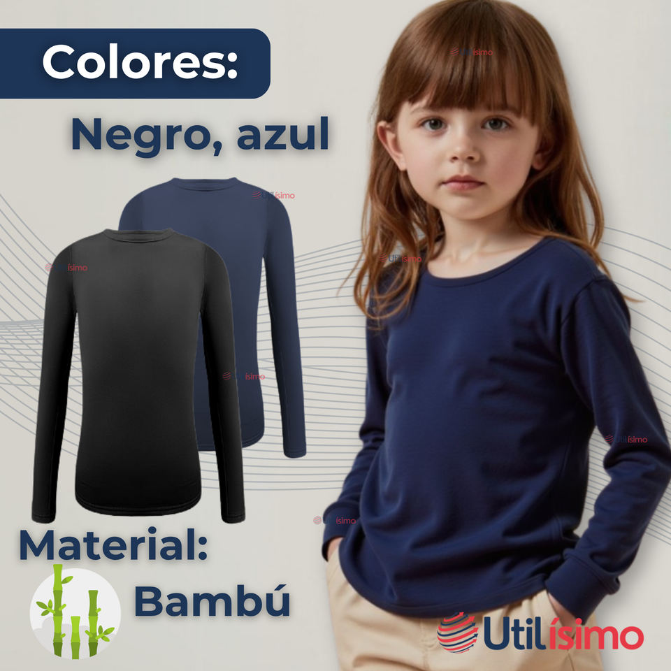 Pack 3 Primera Capa Escolar Bambú Invierno Camiseta Niña Cuello Redondo Polera