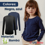 Pack 3 Primera Capa Escolar Bambú Invierno Camiseta Niña Cuello Redondo Polera