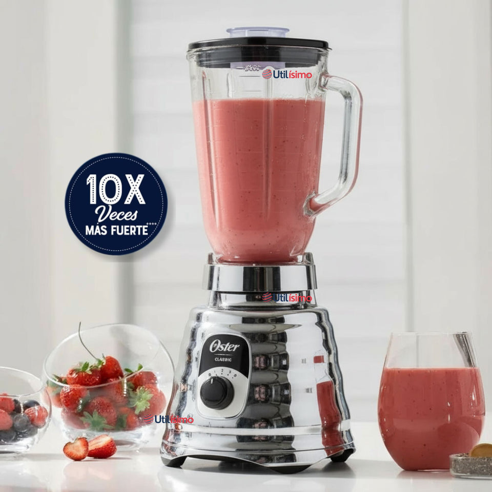 Licuadora clásica Oster® cromo con perilla ergonómica de 3 velocidades BLST4655