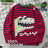 Polera Manga Larga Niño 100% Algodón Dinosaurio Rojo Camiseta