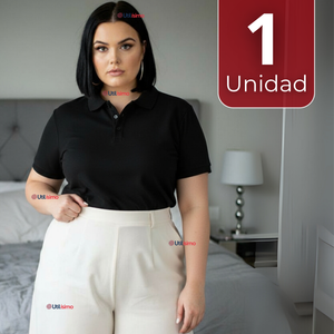 Polera Pique Premium 200g Manga Corta 100% Algodón Textura Suave Chemise Negro Mujer