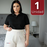 Polera Pique Premium 200g Manga Corta 100% Algodón Textura Suave Chemise Negro Mujer