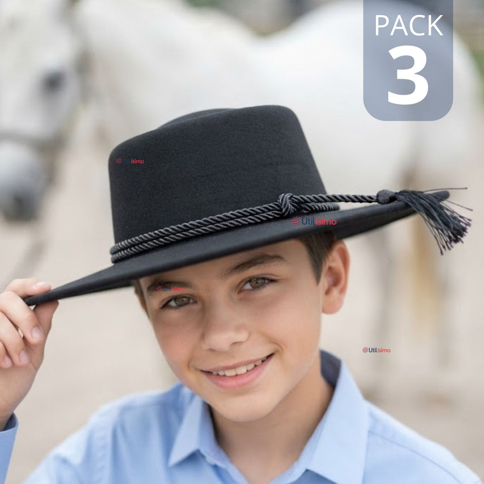 Pack 3 Sombrero Huaso Negro Tradicional Para Fiestas Patrias