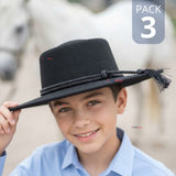Pack 3 Sombrero Huaso Negro Tradicional Para Fiestas Patrias
