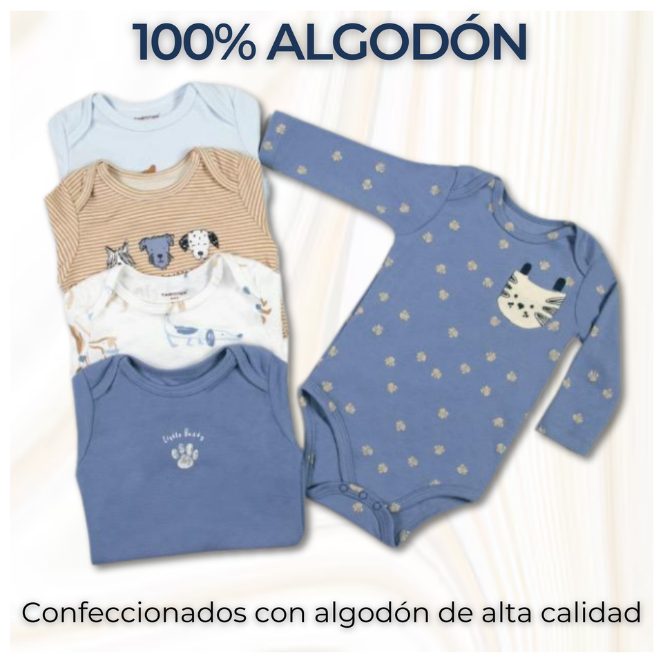 Pack 5 Bodys Bebé Niño Manga Larga Tedmimak 100% Algodón
