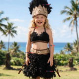 Traje Pascuense Típico Negro Con Plumas 3 Piezas Niña Rapa Nui Fiestas Patrias