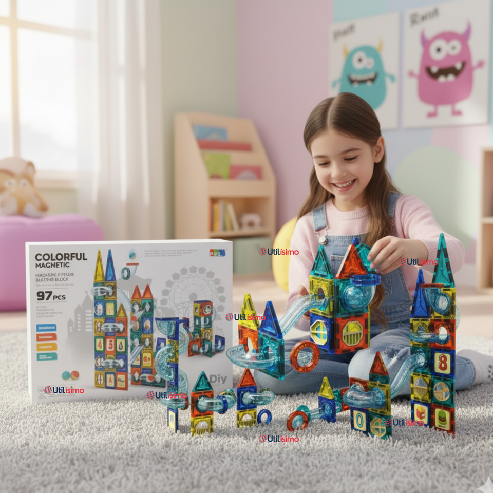 Juego Bloques De Construcción Magnéticos 3D 97 Piezas para Niño o Niña