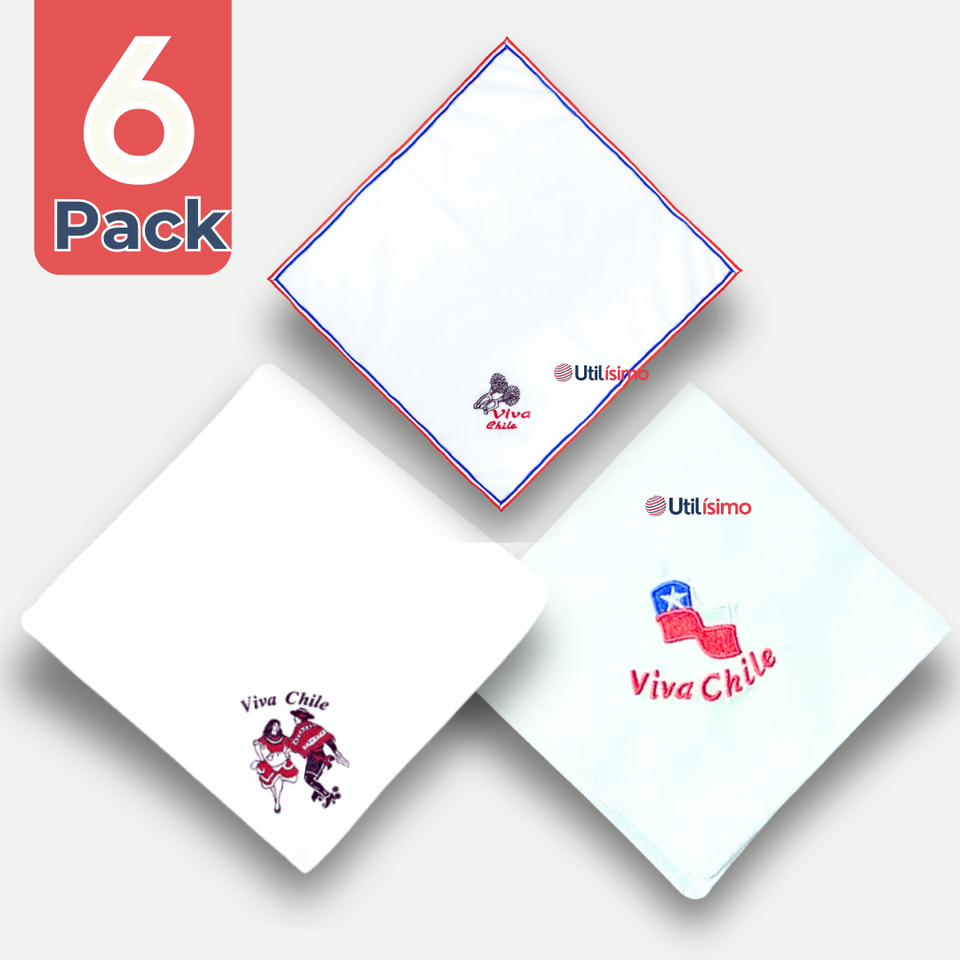 Pack 6 Pañuelos Baile Cueca 45 CM Bordados Fiestas Patrias Surtidos