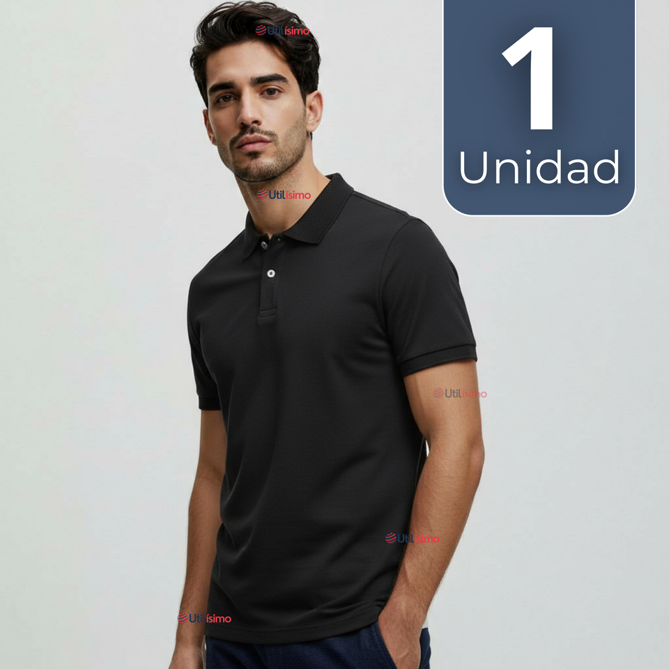 Polera Pique Premium 200g Manga Corta 100% Algodón Textura Suave Chemise Negro Hombre